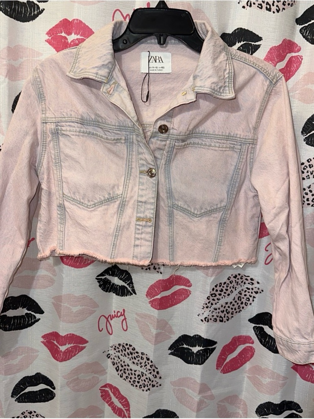 ZARA Light Pink Cropped Denim Jacket